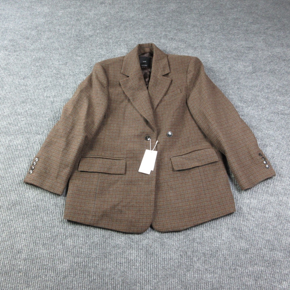 Mango Blazer Womens XL Brown Tweed Lined Tailored Notch Lapel Four-Button NWT